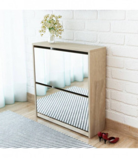 vidaXL Shoe Cabinet 2-Layer Mirror Oak 63x17x67 cm