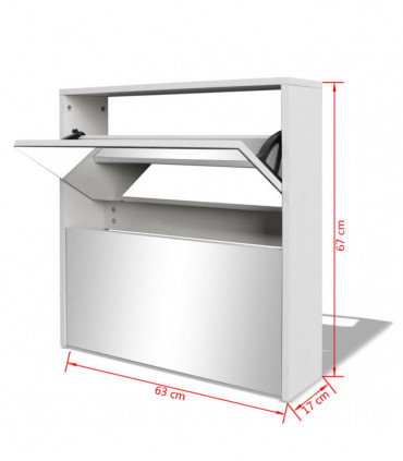 vidaXL Shoe Cabinet 2-Layer Mirror White 63x17x67 cm
