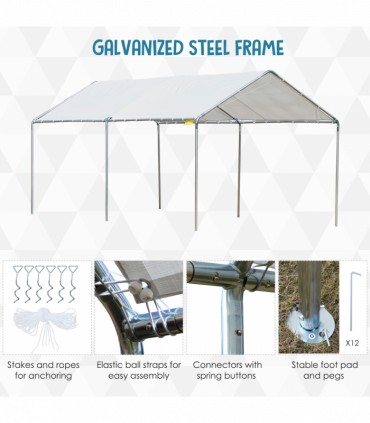 3m x 6m Heavy Duty Galvanized Steel Frame Canopy Vehicle Shelter White