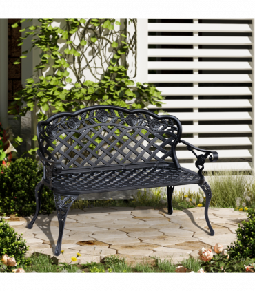 Garden Bench, Cast Aluminium, 107Lx58Wx85H cm-Black