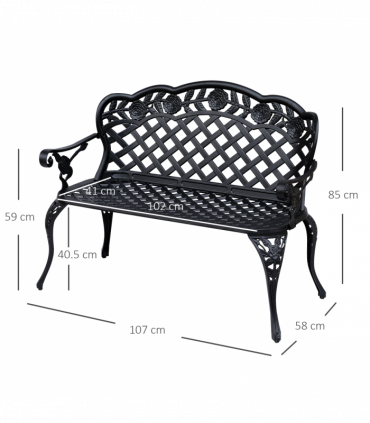 Garden Bench, Cast Aluminium, 107Lx58Wx85H cm-Black