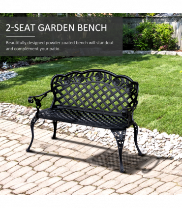 Garden Bench, Cast Aluminium, 107Lx58Wx85H cm-Black