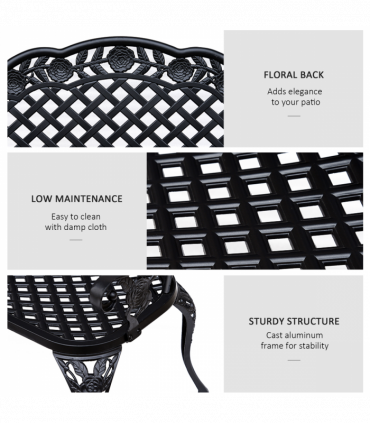 Garden Bench, Cast Aluminium, 107Lx58Wx85H cm-Black