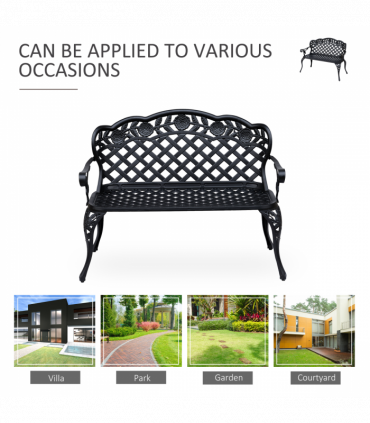 Garden Bench, Cast Aluminium, 107Lx58Wx85H cm-Black