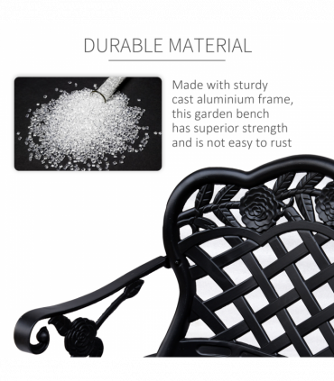 Garden Bench, Cast Aluminium, 107Lx58Wx85H cm-Black