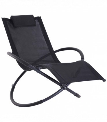 Orbital Sun Lounger Rocking Chair Outdoor Zero Gravity Folding w/ Pillow Black