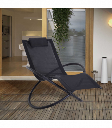 Orbital Sun Lounger Rocking Chair Outdoor Zero Gravity Folding w/ Pillow Black