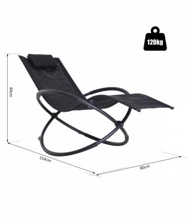 Orbital Sun Lounger Rocking Chair Outdoor Zero Gravity Folding w/ Pillow Black