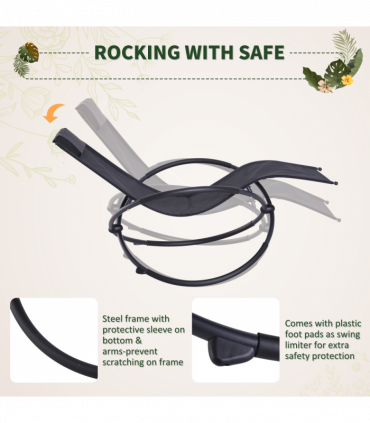 Orbital Sun Lounger Rocking Chair Outdoor Zero Gravity Folding w/ Pillow Black