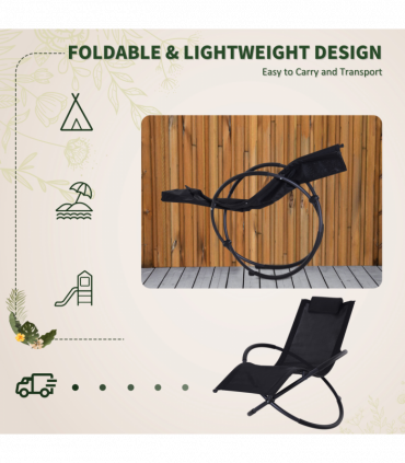 Orbital Sun Lounger Rocking Chair Outdoor Zero Gravity Folding w/ Pillow Black