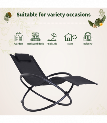 Orbital Sun Lounger Rocking Chair Outdoor Zero Gravity Folding w/ Pillow Black