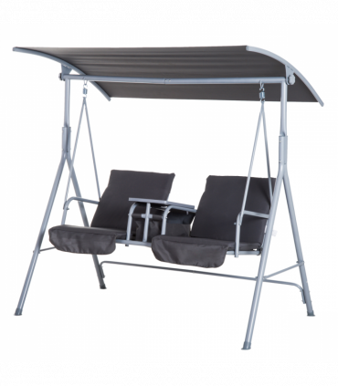 Steel Frame 2-Seater  Swing Chair w/ Table Grey