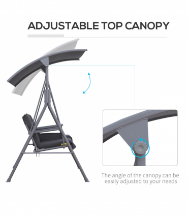 Steel Frame 2-Seater  Swing Chair w/ Table Grey