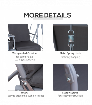 Steel Frame 2-Seater  Swing Chair w/ Table Grey