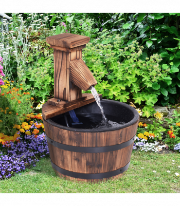 Wood Barrel Pump Patio Water Fountain Water Feature Electric Garden
