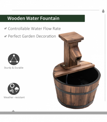 Wood Barrel Pump Patio Water Fountain Water Feature Electric Garden