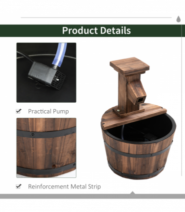Wood Barrel Pump Patio Water Fountain Water Feature Electric Garden