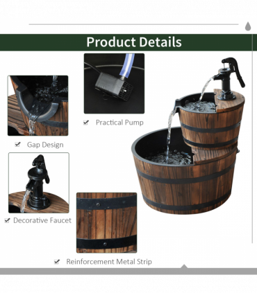 Wooden Water Pump Fountain, 2 Tier-Fir Wood/Steel