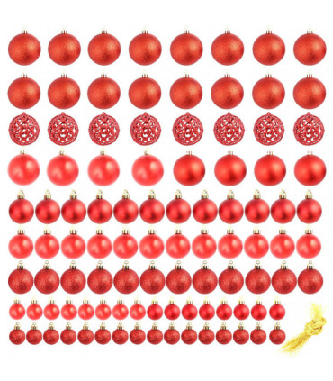 100 Piece Christmas Ball Set 3/4/6 cm Red