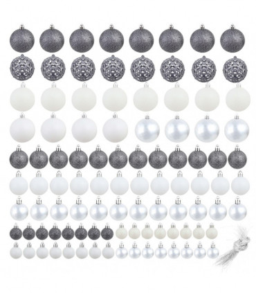 100 Piece Christmas Ball Set 3/4/6 cm White/Grey