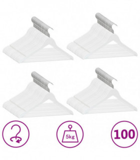 100 pcs Clothes Hanger Set Non-slip White Hardwood