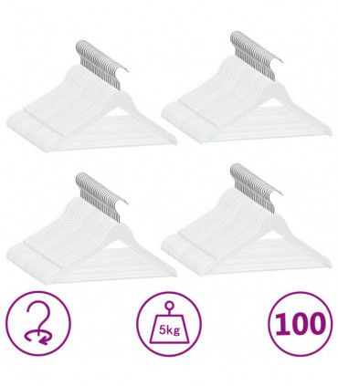 100 pcs Clothes Hanger Set Non-slip White Hardwood