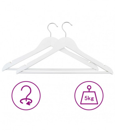 100 pcs Clothes Hanger Set Non-slip White Hardwood