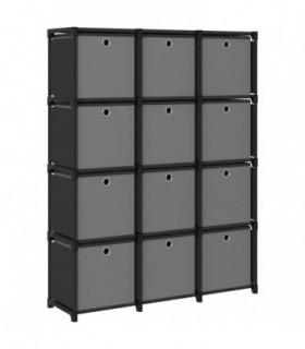 12-Cube Display Shelf with Boxes Black 103x30x141 cm Fabric