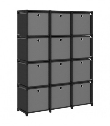 12-Cube Display Shelf with Boxes Black 103x30x141 cm Fabric