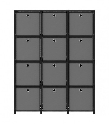 12-Cube Display Shelf with Boxes Black 103x30x141 cm Fabric