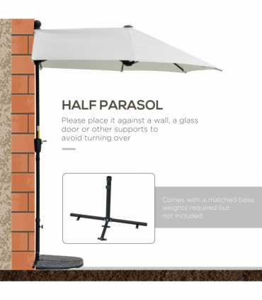 Steel Cream 2m Half Parasol Market Crank Handle, Cross Base, Cream White