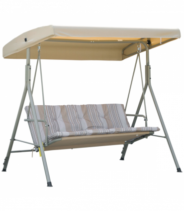 3 Person Porch Swing Chair Outdoor Lounge Bench Canopy Light Brown