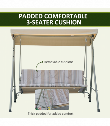 3 Person Porch Swing Chair Outdoor Lounge Bench Canopy Light Brown