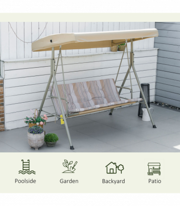 3 Person Porch Swing Chair Outdoor Lounge Bench Canopy Light Brown