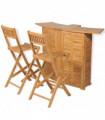 3 Piece Bistro Set with Folding Chairs Solid Teak Wood