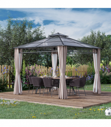Gazebo Polycarbonate Black, Dark Grey, Khaki 300x300cm Two-tier hardtop roof