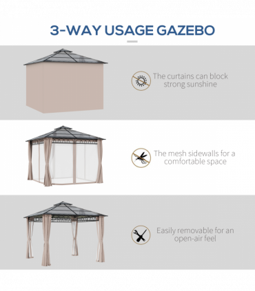 Gazebo Polycarbonate Black, Dark Grey, Khaki 300x300cm Two-tier hardtop roof