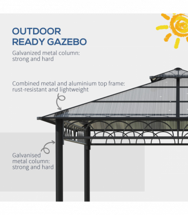 Gazebo Polycarbonate Black, Dark Grey, Khaki 300x300cm Two-tier hardtop roof