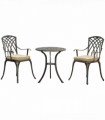 3Pc Cast Aluminium Garden Bistro Set for 2 Parasol Hole, Cushions Bronze