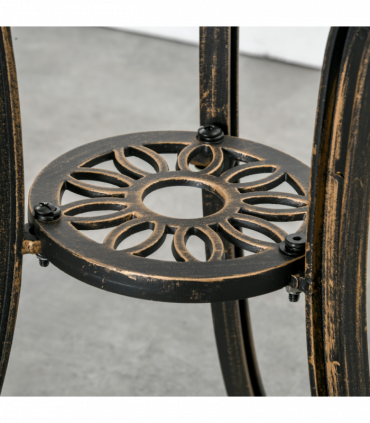 3Pc Cast Aluminium Garden Bistro Set for 2 Parasol Hole, Cushions Bronze