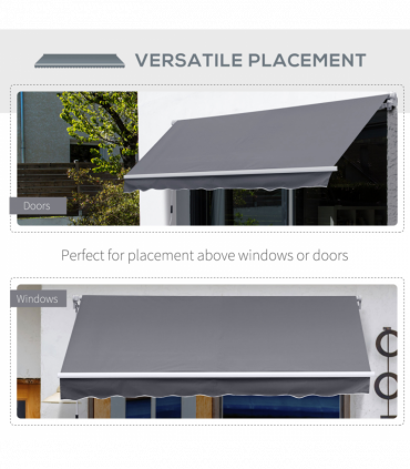 3x2.5m Manual Awning Canopy Sun Shade Shelter with Winding Handle, Grey