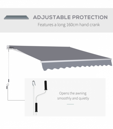3x2.5m Manual Awning Canopy Sun Shade Shelter with Winding Handle, Grey