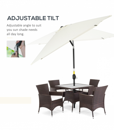 3x2m Patio Parasol Canopy Tilt Crank 6 Ribs Sun Shade Garden White