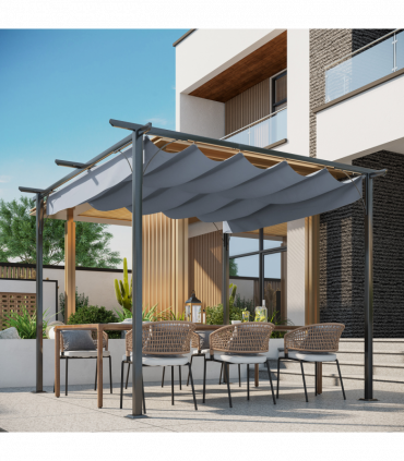 3x3 m Metal Pergola Gazebo Awning Retractable Canopy Grey 3x3m