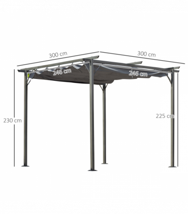 3x3 m Metal Pergola Gazebo Awning Retractable Canopy Grey 3x3m