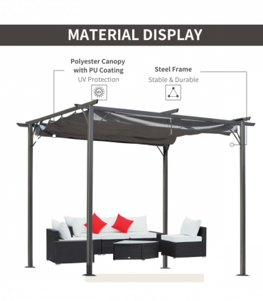 3x3 m Metal Pergola Gazebo Awning Retractable Canopy Grey 3x3m