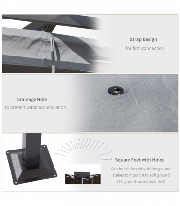 3x3 m Metal Pergola Gazebo Awning Retractable Canopy Grey 3x3m