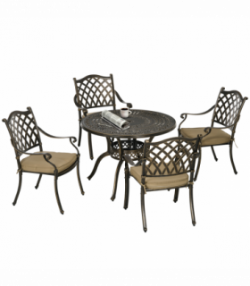 4 Seater Dining Set with Cushions Round Dining Table with Parasol Hole, Bronze