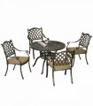 4 Seater Dining Set with Cushions Round Dining Table with Parasol Hole, Bronze