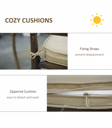 4 Seater Dining Set with Cushions Round Dining Table with Parasol Hole, Bronze